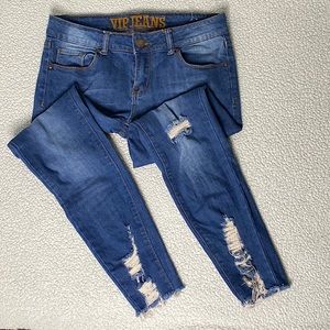 low-rise distressed denim